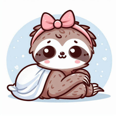 Cute sloth with a pink bow on her head. Vector illustration.のイラスト素材