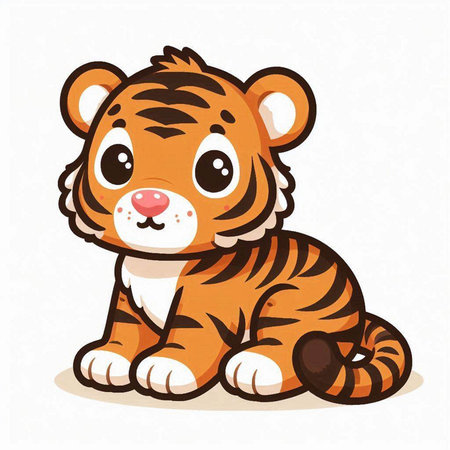 Cute cartoon tiger on white background. Vector illustration of a tiger.のイラスト素材