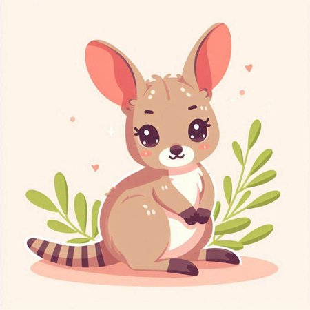 Cute kangaroo cartoon vector illustration. Cute little kangaroo character.のイラスト素材