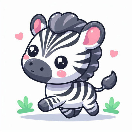 Cute cartoon zebra running on the grass. Vector illustration.のイラスト素材