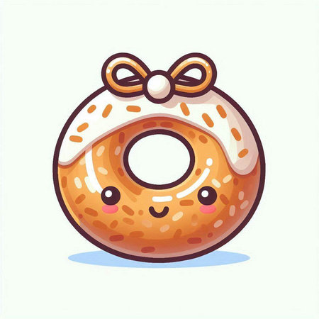 Cute donut with a bow. Vector illustration in cartoon style.のイラスト素材