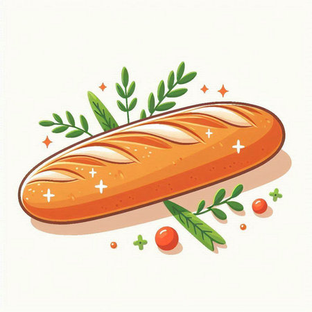 Baguette bread with herbs and spices. Vector illustration on white background.のイラスト素材