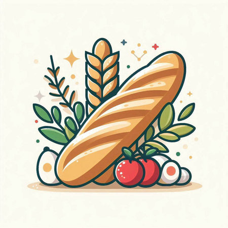 Baguette bread icon. Vector illustration in flat cartoon style.のイラスト素材