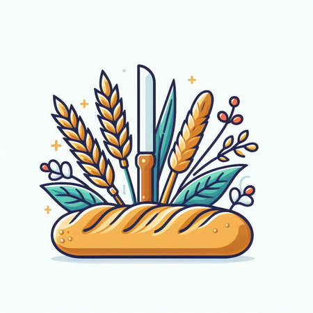Bread and wheat. Vector illustration in doodle style.のイラスト素材