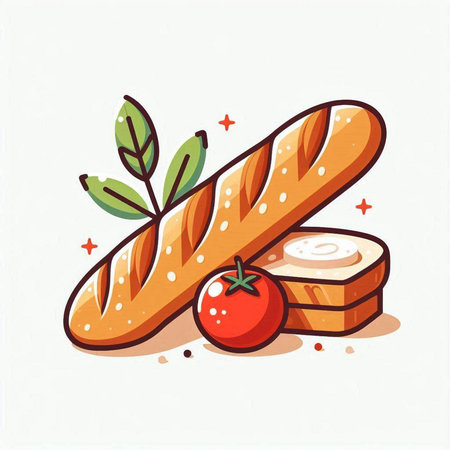 Baguette with tomato, cheese and basil. Vector illustration.のイラスト素材