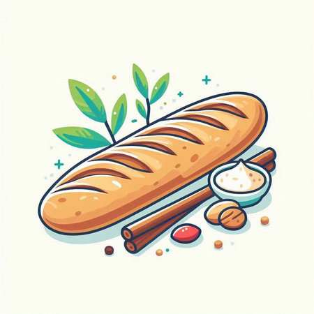 Illustration of bread with spices and herbs. Vector illustration in cartoon style.のイラスト素材