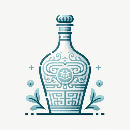 Vector illustration of a bottle with hieroglyphs and plants.のイラスト素材