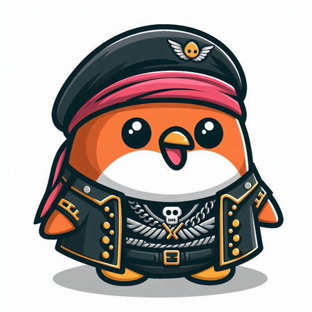 Kawaii penguin in pirate costume on white background vector illustrationのイラスト素材