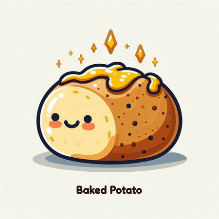 Baked potato, vector illustration, isolated on a white background.のイラスト素材