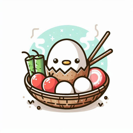 Vector illustration of a cute Easter egg in a wicker basket.のイラスト素材