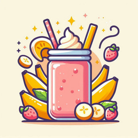 Fruit smoothie in a jar. Vector illustration of healthy food.のイラスト素材