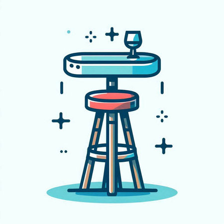 Bar stool vector icon in line style. Bar interior design element.のイラスト素材