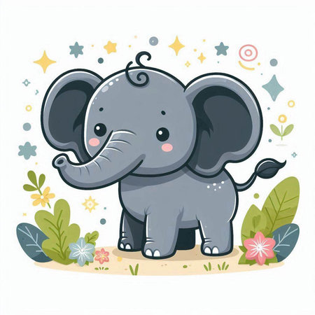 Cute Cartoon Elephant Vector Illustration. Cute Animal Character.のイラスト素材