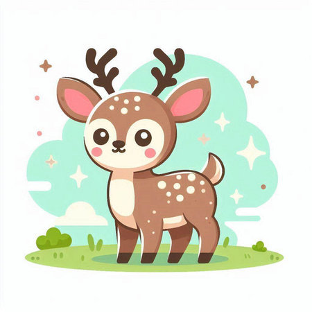 Cute cartoon deer. Vector illustration isolated on a white background.のイラスト素材