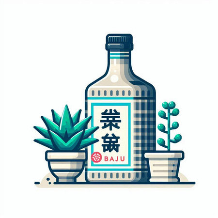 Bottle of tequila and cacti. Vector illustration.のイラスト素材