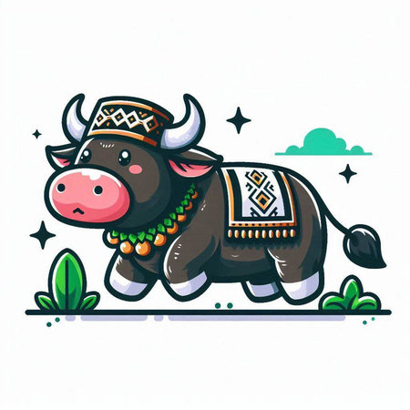 Vector illustration of a cow, symbol of chinese new year.のイラスト素材