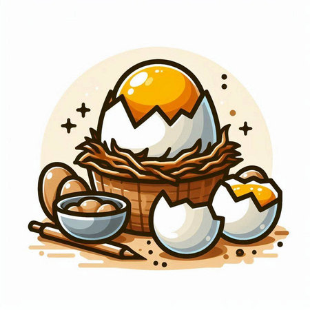 Easter egg in basket with eggs on white background. Vector illustration.のイラスト素材