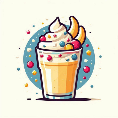 Colorful illustration of milkshake with whipped cream and candiesのイラスト素材
