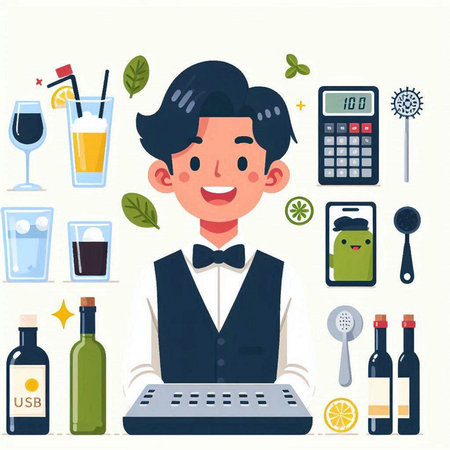 Vector illustration of a barman, bartender, bartender, barman.のイラスト素材