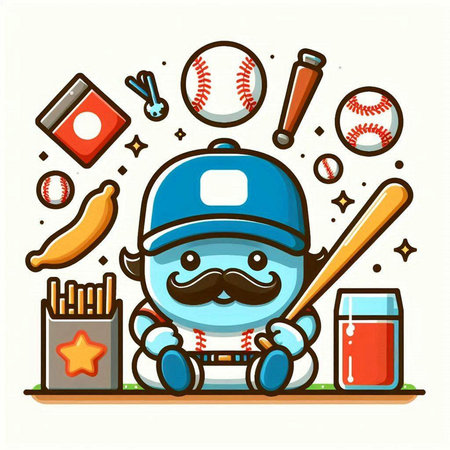 Cute cartoon baseball player with baseball bat and ball. Vector illustration.のイラスト素材