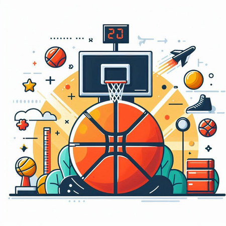 Basketball ball and basketball hoop with sport equipment. Vector illustration.のイラスト素材
