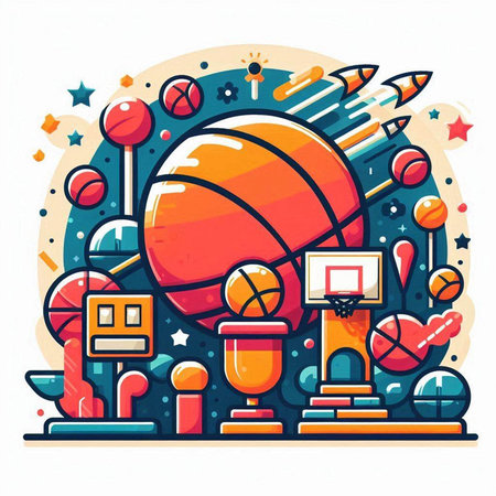 Basketball sport background in flat style. Colorful vector illustration.のイラスト素材