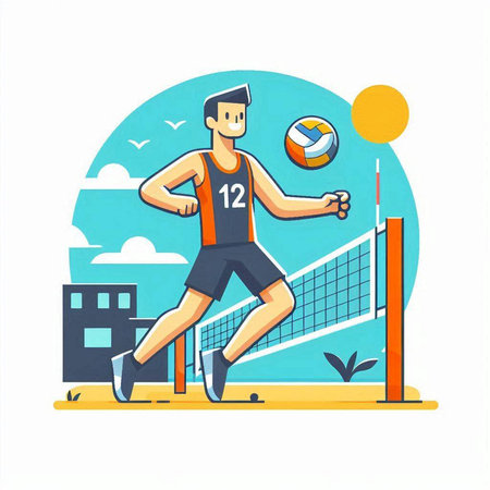 Volleyball player in action on the court. Vector illustration.のイラスト素材