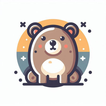 Cute bear flat color vector icon. Animal cartoon illustration. Isolated on white backgroundのイラスト素材