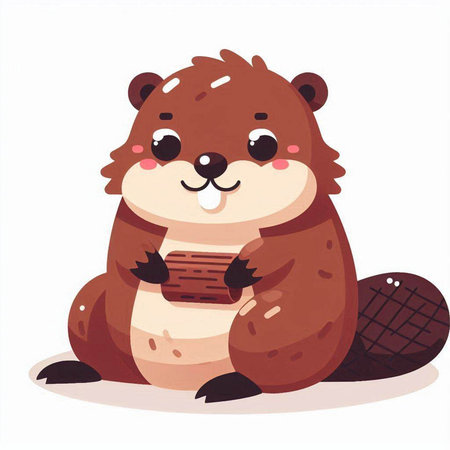 Cute cartoon beaver. Vector illustration isolated on white background.のイラスト素材