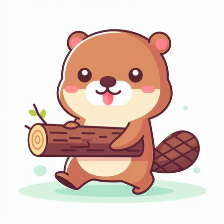 Cute beaver holding a log. Vector illustration in cartoon style.のイラスト素材