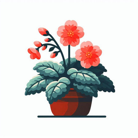 Flowerpot with red flowers isolated on white background. Vector illustration.のイラスト素材
