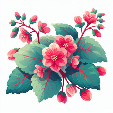 Beautiful pink and red flowers isolated on white background. Vector illustration.のイラスト素材