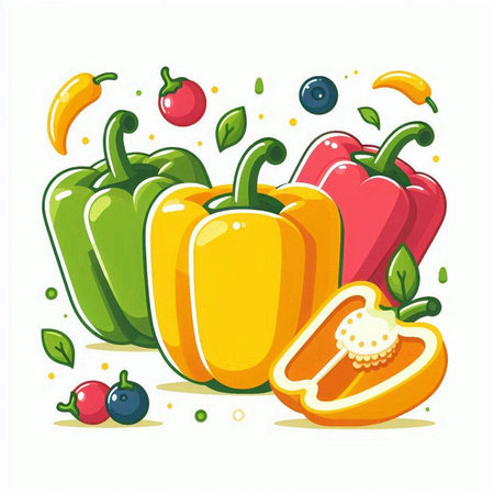 Illustration of fresh vegetables and fruits on white background. Vector illustration.のイラスト素材