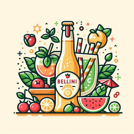 Vector illustration of a set of alcoholic beverages with fruits and berries.のイラスト素材