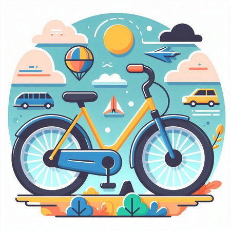 Bicycle in the nature. Vector illustration in flat design style.のイラスト素材