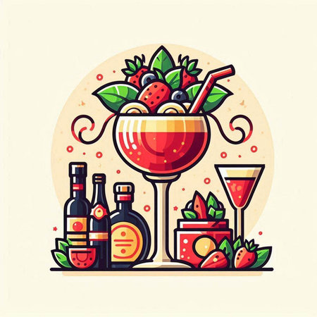 Strawberry cocktail with fruits. Vector illustration in flat style.のイラスト素材