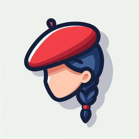 Cute cartoon girl in beret. Vector illustration in flat styleのイラスト素材