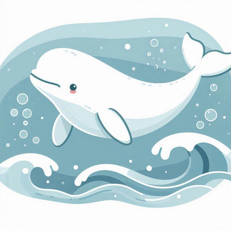 Illustration of a cute white whale swimming in the sea, vector illustrationのイラスト素材