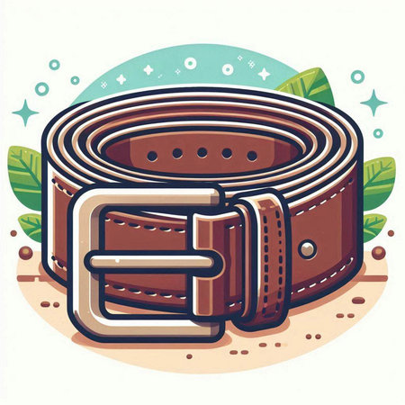 Illustration of a brown leather belt with a buckle on a white backgroundのイラスト素材