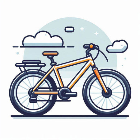 Bicycle in the clouds. Vector illustration in a flat style.のイラスト素材