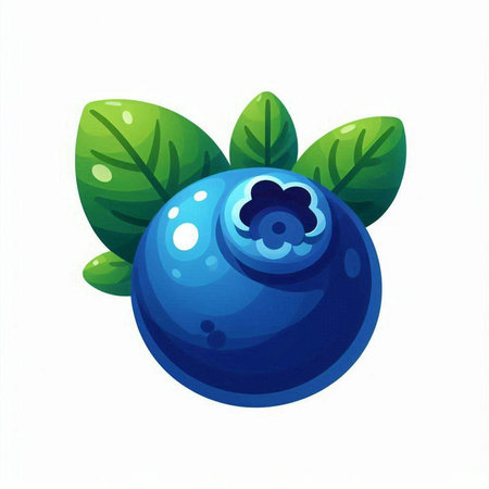 Blueberry with green leaves on a white background. Vector illustration.のイラスト素材