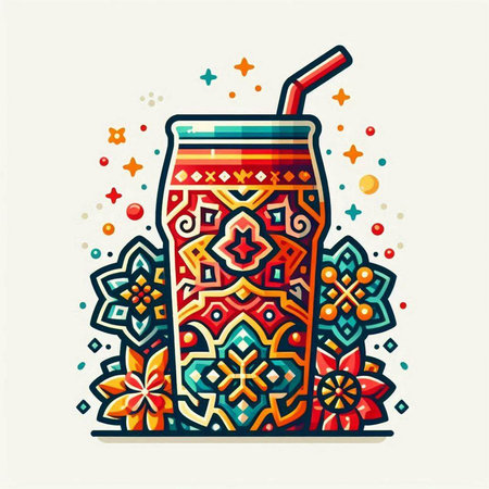 Colorful vector illustration of a glass of cola with a pattern.のイラスト素材