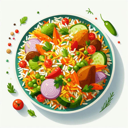 Vegetable salad in a bowl. Vector illustration on white background.のイラスト素材