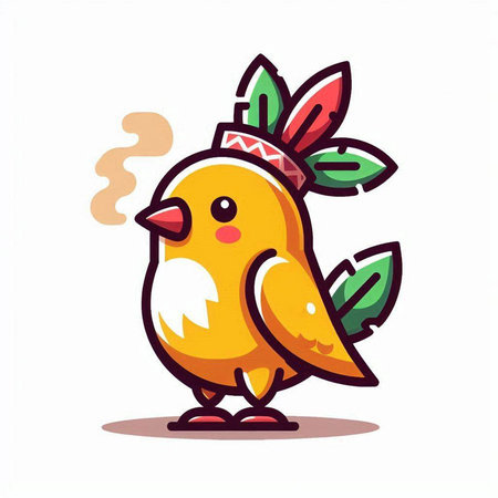 Cute yellow chick with indian headdress. Vector illustration.のイラスト素材