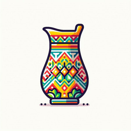 Vector vase with ethnic ornament. Hand drawn illustration in retro style.のイラスト素材