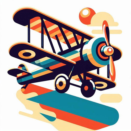 Retro airplane on a background of the sky. Vector illustration.のイラスト素材