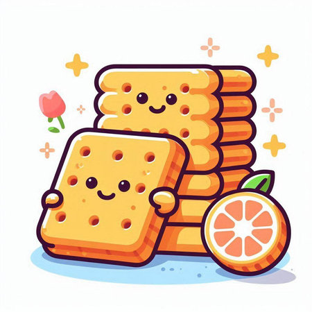 Biscuits with orange slices. Cute cartoon character. Vector illustration.のイラスト素材