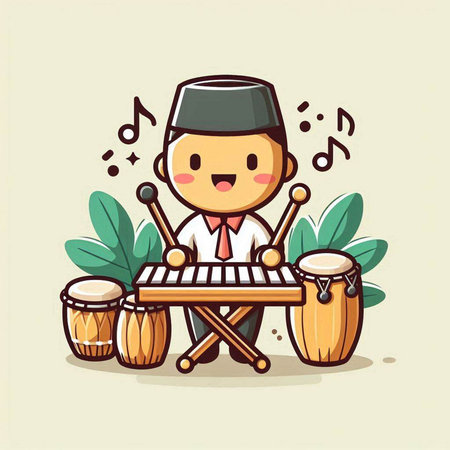 musician playing the xylophone, vector cartoon character illustration.のイラスト素材