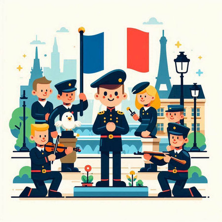 Vector illustration of people in Paris, France. Flat style design.のイラスト素材