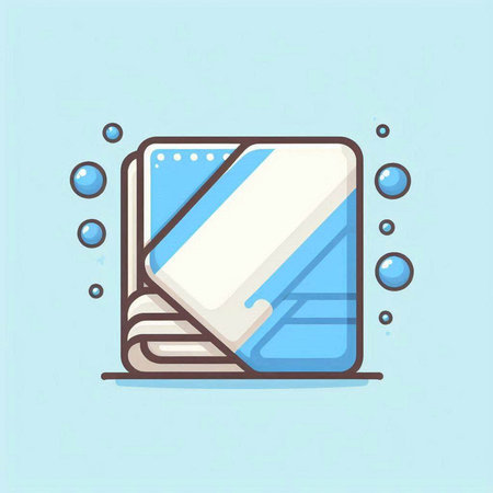 Bath towel icon in flat line style. Vector illustration on blue background.のイラスト素材